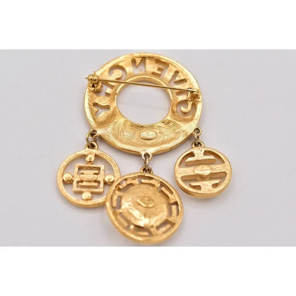 Givenchy Vintage Logo Charm Brooch Gold Pin Dangle Crystal Statement 1980s Bin5B - Picture 12 of 12